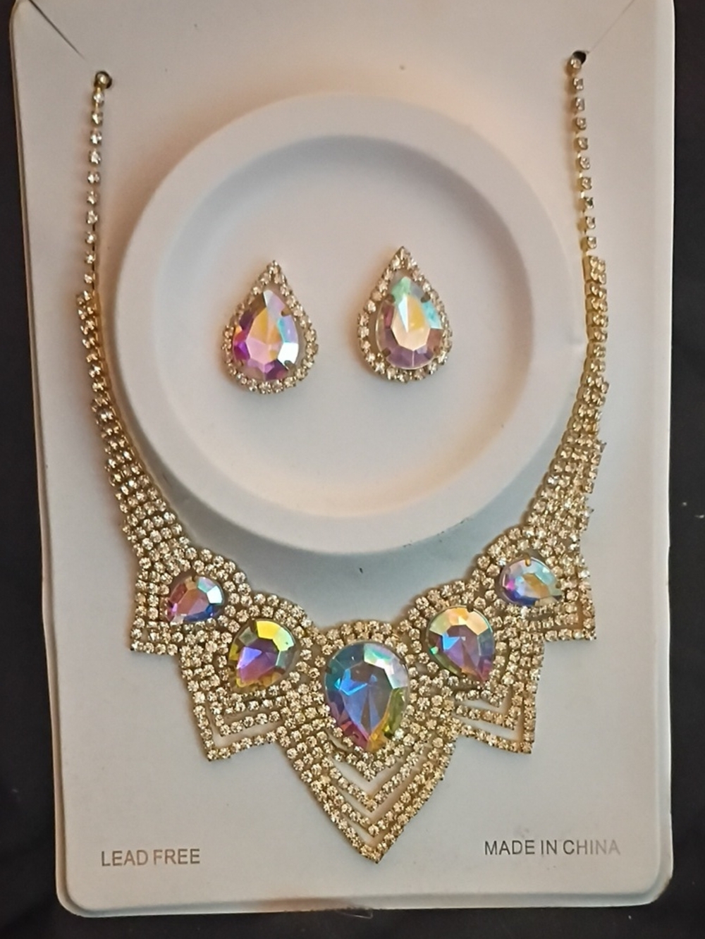 Gold-Tone Aurora Crystal Teardrop Necklace & Earring Set